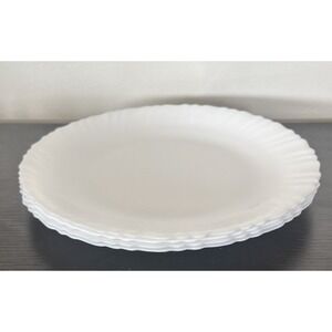 Vintage Set of 4 Arcopal France Porcelain Milk White Scallop Edge Dinner Plates